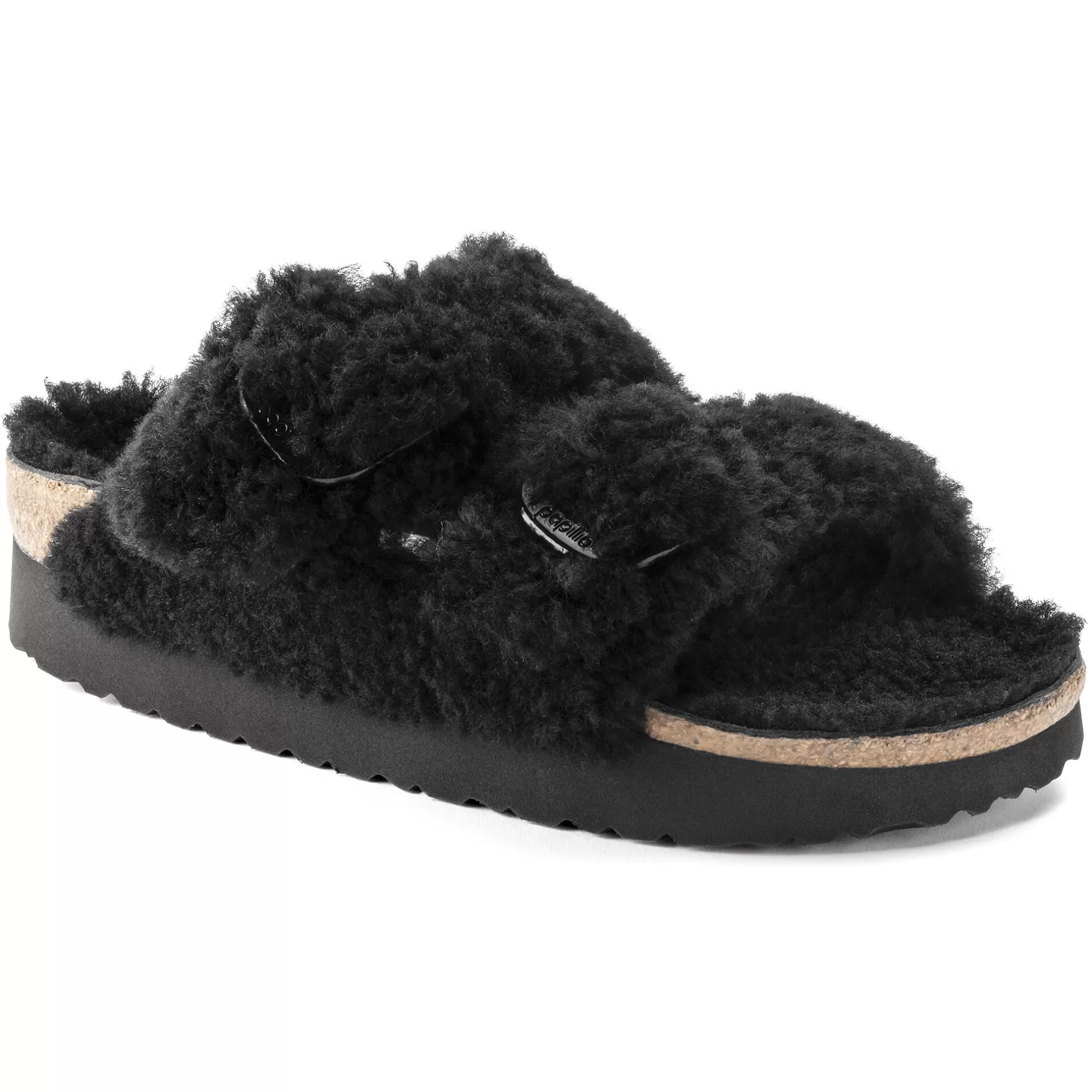 Birkenstock Arizona Big Buckle Lammeskind Teddy Black Fashion