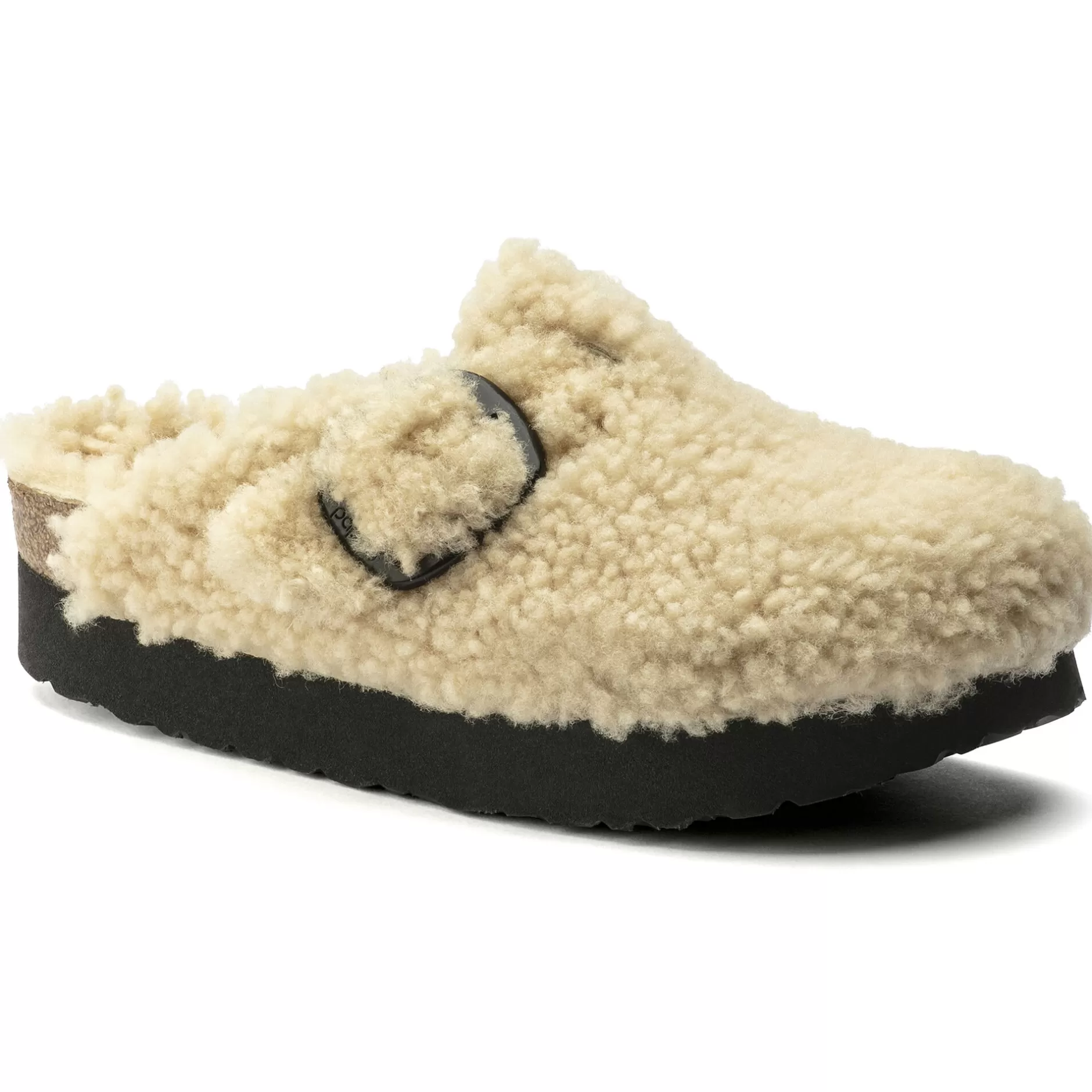 Birkenstock Boston Big Buckle Platform Teddy Eggshell Fashion