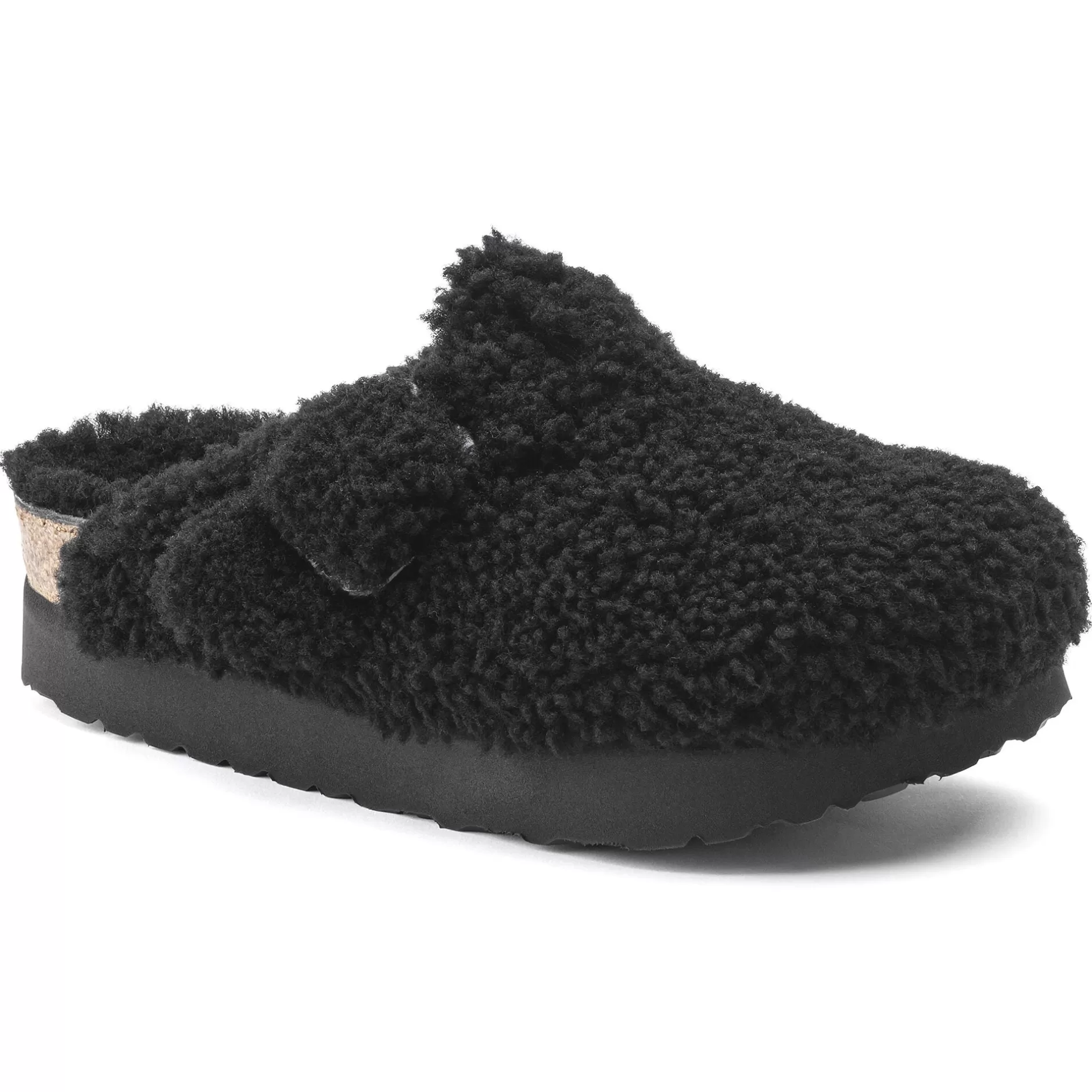 Birkenstock Boston Big Buckle Platform Teddy Black Outlet
